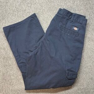 Dickies Mens Navy Blue Cotton Cargo Work Pants 36x32 Straight Leg 23214RDN